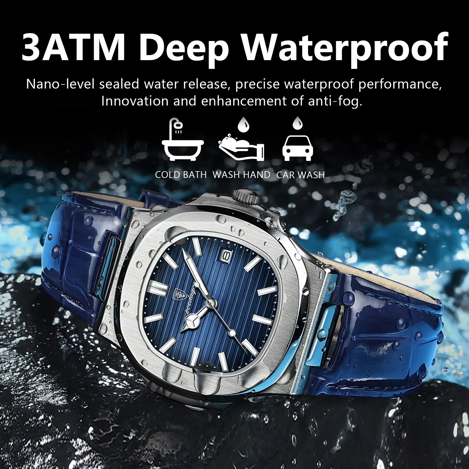 Color: BRONZE - POEDAGAR Luxury Man Wristwatch Waterproof Luminous Date Leather Men's Watches Sports Square Men Watch Casual Quartz Male Clocks