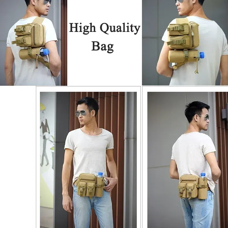 Color: Brown - Men's Tactical Casual Fanny Waterproof Pouch Waist Bag Packs Outdoor Military Bag