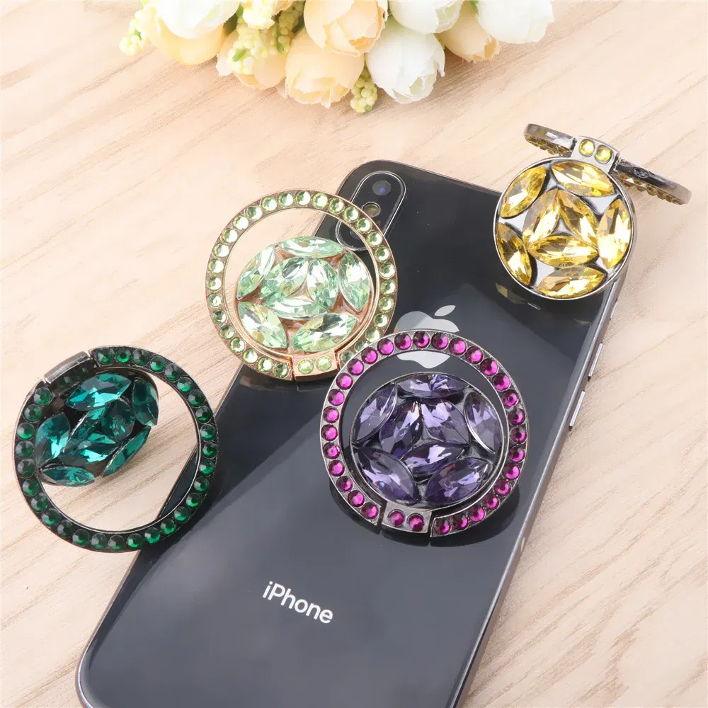 Color: PURPLE - Universal Luxury Bling Diamond Phone Holder Foldable Portable Lazy Bracket Smartphone Finger Ring Stand Cartoon For iPhone11 XS