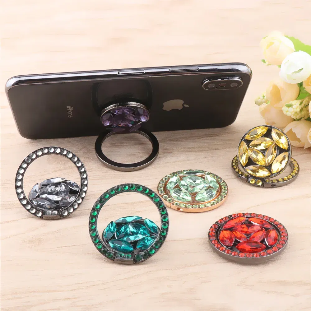 Color: PURPLE - Universal Luxury Bling Diamond Phone Holder Foldable Portable Lazy Bracket Smartphone Finger Ring Stand Cartoon For iPhone11 XS