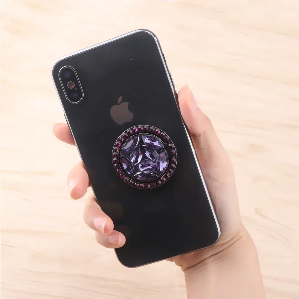 Color: PURPLE - Universal Luxury Bling Diamond  Phone Holder Foldable Portable Lazy Bracket Smartphone Finger Ring Stand Cartoon For iPhone11 XS