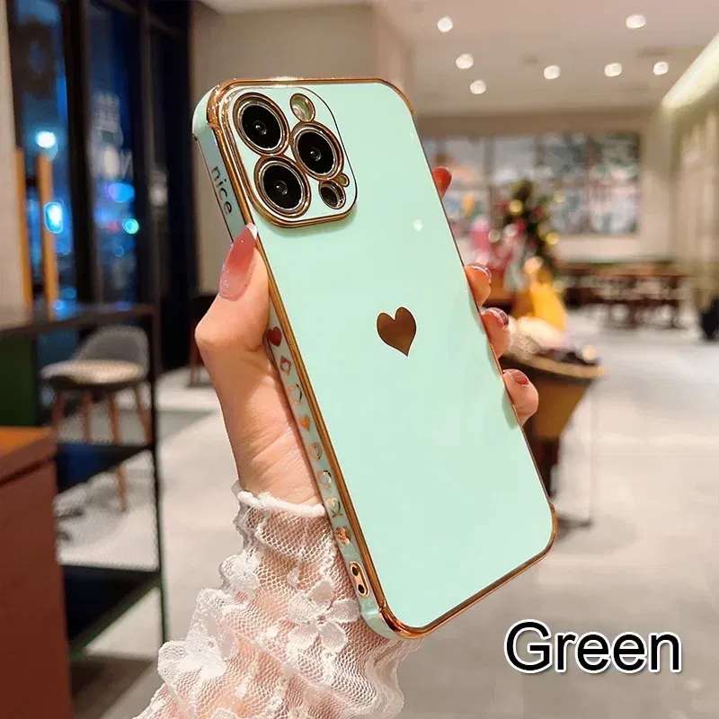 Color: Blue, Compatible-Phone Models: For iPhone 7 Plus, Ships From: CN - Electroplating Side Love Heart Phone Case For IPhone 16 15 14 13 12 11 Pro Max XR 8 Plus SE2/SE3 Shockproof Back Cover
