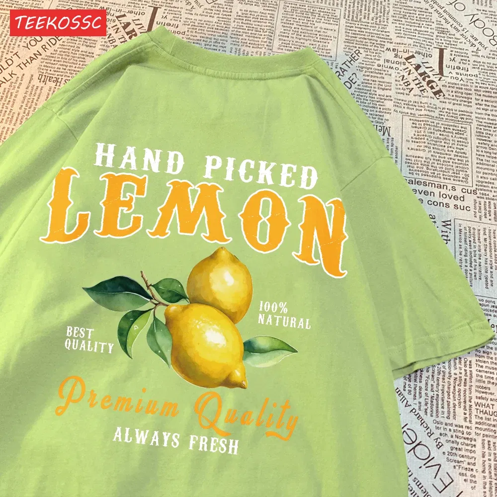 Color: Malachite Blue, Size: XXXL - Summer Lemon Cherries Prints T-Shirts Cotton Women's Tops Oversize O-Neck Soft Short Sleeve tees Street Casual Womans Clothes