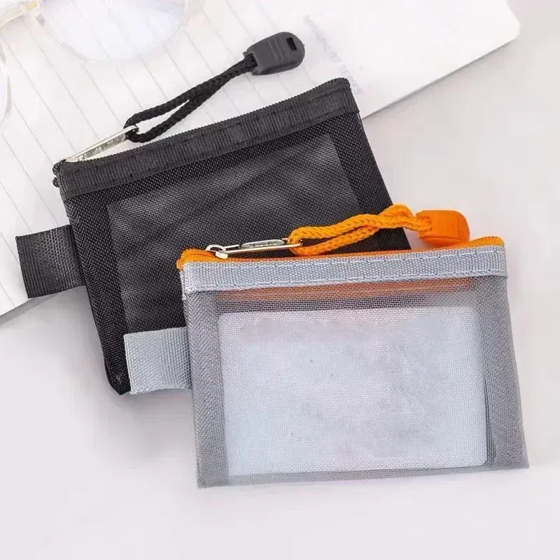 Color: Lavender - Mini Mesh Coin Bags Money Earphone Data Line Storage Bags Bus ID Credit Card Holder Zipper Pouch Traveling Small Coin Wallet