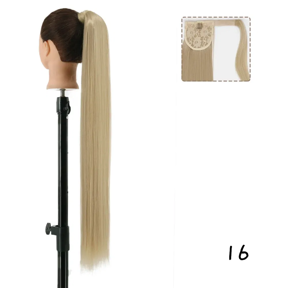 Color: #144, Stretched Length: 22inches - AZQUEEN Straight Synthetic Hairpiece With Ponytail 85cm Super Long Wrap Around Clip In Hair Extensions Pony Tail For Daily Wear