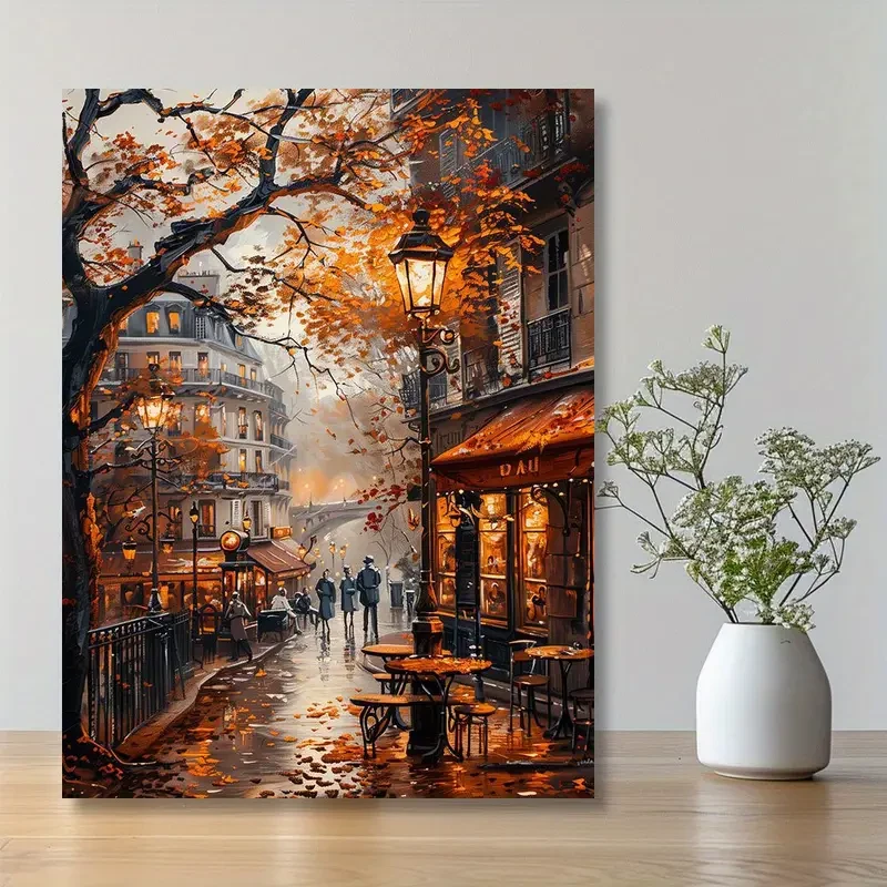 Vintage Autumn Boulevard Artwork for Living Room, Bedroom