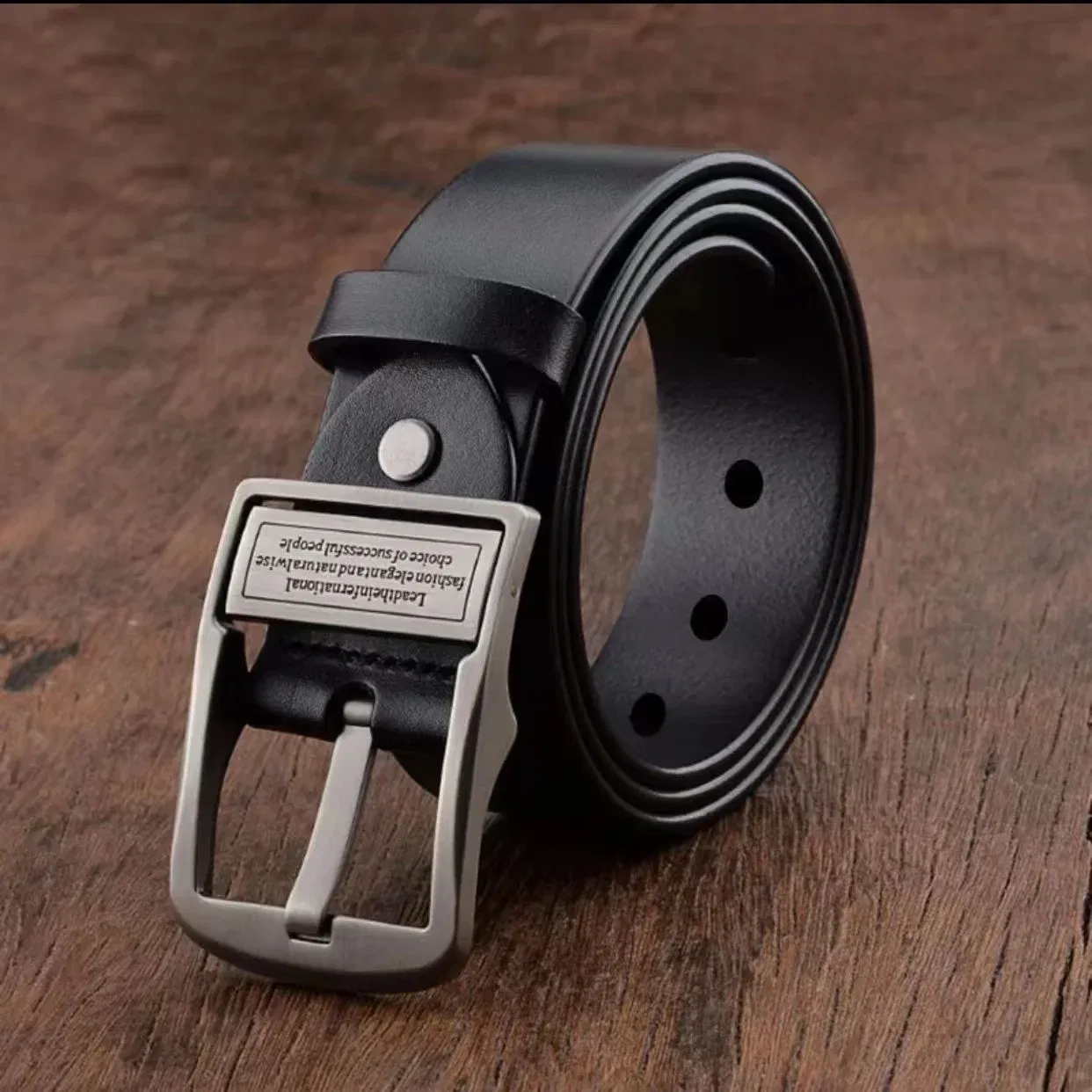 Color: WHITE, Belt Length: 125cm - New Leather Cowhide Men's Belt Fashion Metal Alloy Pin Buckle Adult Luxury Brand Jeans Business Casual Waist Male Strap Brand