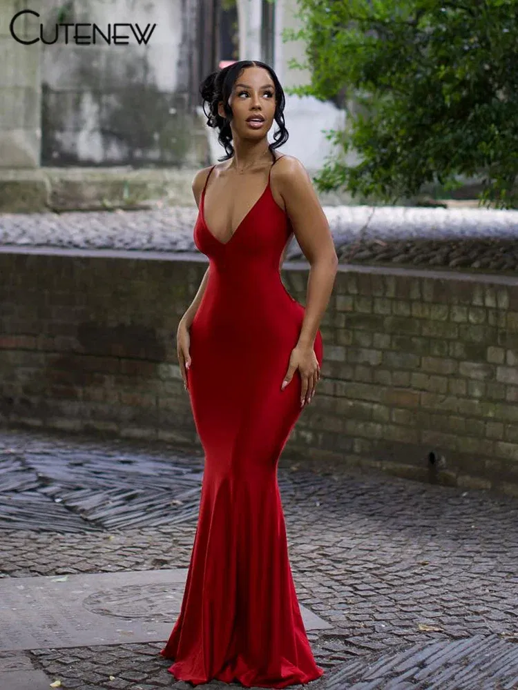 Color: PURPLE, Size: M - Nibber Red Shiny Spaghetti Strap Maxi Dress Women Solid Sexy Backless Ruched Cleavage Body-shaping Robe Lady Hipster Streetwear