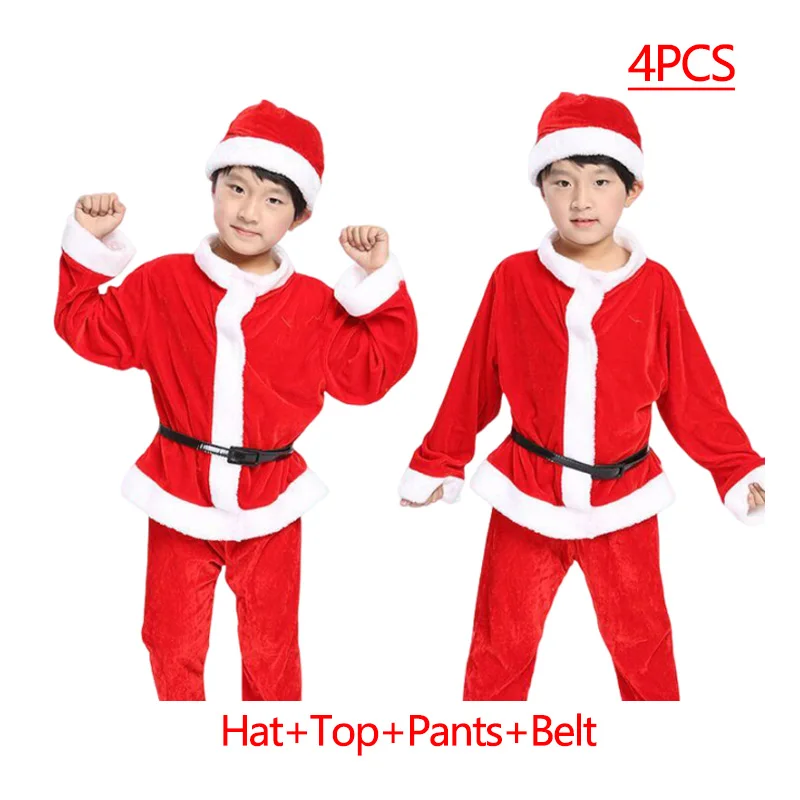 Color: Gold, Kid Size: 4T - New Year Kids Santa Claus Costume Green Elf Cosplay Christmas Carnival Party Fancy Dress for Girls Boys Red Xmas Clothes Set