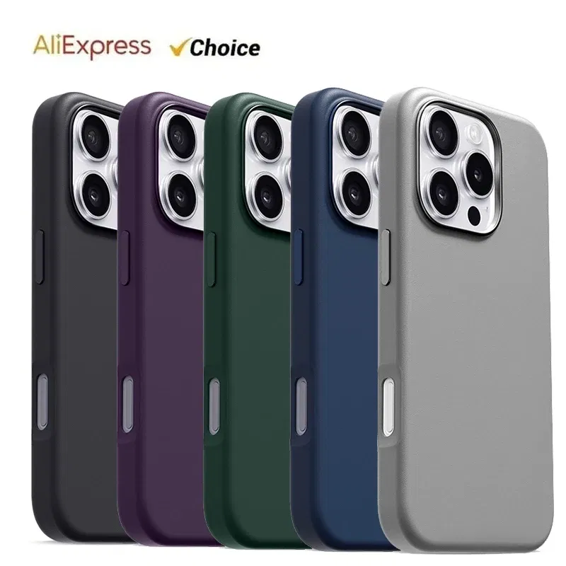 Material: aluminum, Color: black - Original Apple Leather With Magsafe Case For iPhone 16 Pro Max 16 Plus Case Wireless Charging Magnetic Cover 16Pro With Box