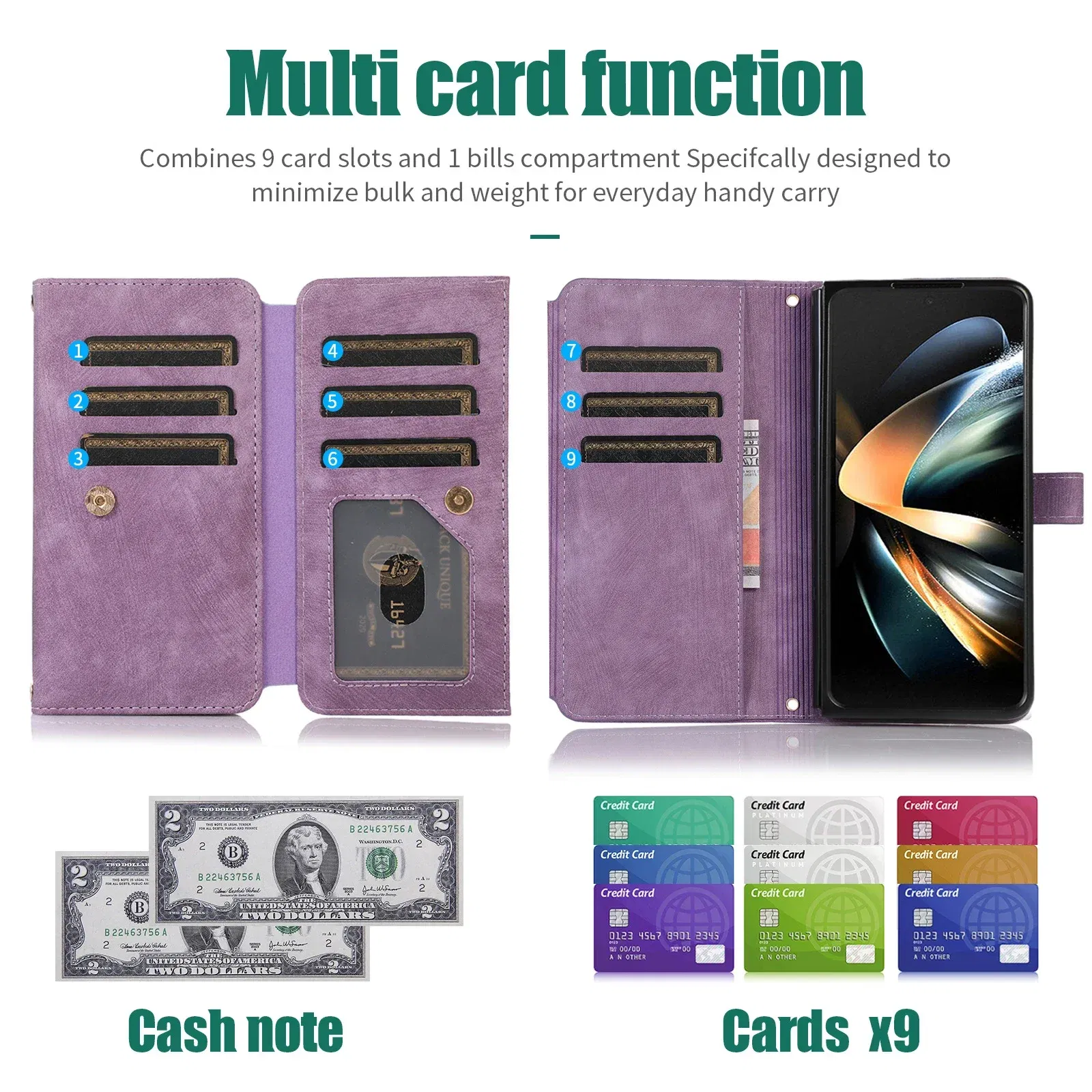 Color: black, Material: ABS - Crossbody Wallet Phone Case for Samsung Galaxy Z Fold 6 5 4 3 Fold5 Fold4 Fold6 5G Card Holder Stand Lanyard Flip Leather Cover