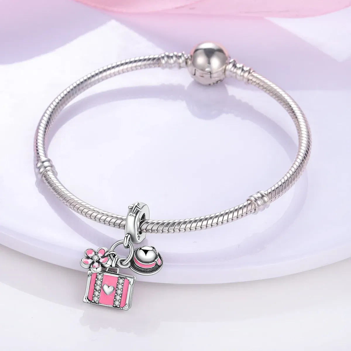 Color: Sky blue - 925 Sterling Silver Pink Series Charms Love-Heart Cute Animals Beads Fit Pandora Original Bracelets Girl Jewelry Gifts Accessory