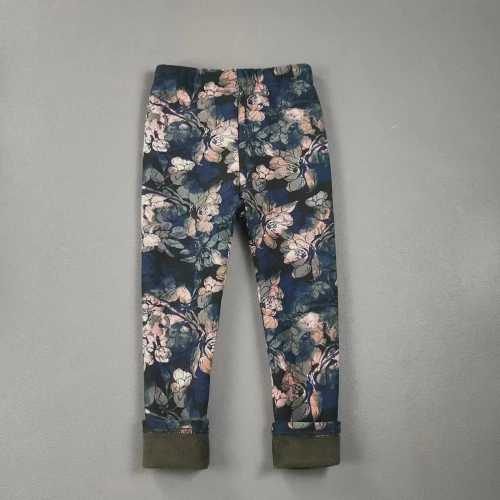 Color: Pink, Kid Size: 6 - 2-11Y Girls' Pants Autumn and Winter Slim Fit Warm Bottom Pants Thickened Velvet Printed Children's Pants Baby Casual Pants