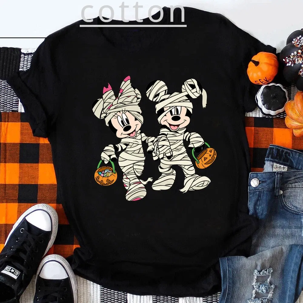 Color: Silver, Kid Size: 3T - Funny Mickey Minnie Mummy Print Disney Children Cotton T Shirts Trick Treat Fashion Halloween Cute Kid Clothes Girls Streetwear