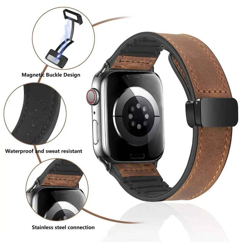 Premium Silicone & Leather Apple Watch Band
