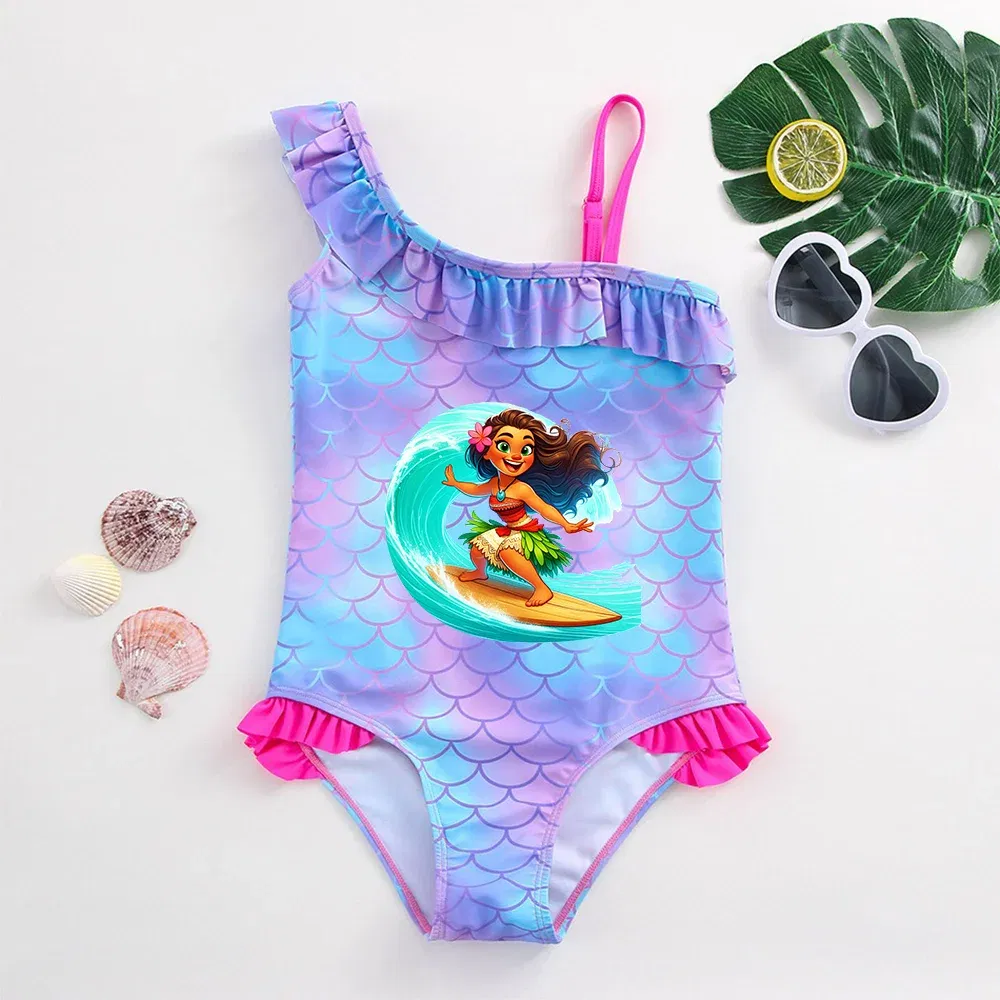 Color: SKY BLUE, Kid Size: 18M - Moana Baby Girl Mermaid Fish Scale Print Swimsuit One-Piece Swimwear Toddler Bathing Suit Beach Outfit
