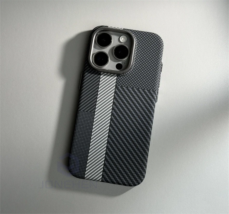 Color: Frosted Black, Material: Nylon - Luxury Alloy Lens Personalized Pixel 3D Relief Carbon Fibre Pattern Case For iPhone 13 14 15 16 Pro Max Slim Cover For Magsafe