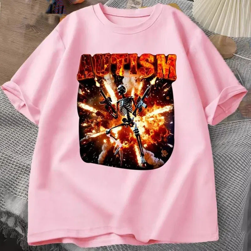 Color: SKY BLUE, Size: M - Autistic Funny Skeleton T Shirt Women Men Autism Edgy Skeleton Meme T-shirt Casual Short Sleeve Tshirt Round Neck Clothes