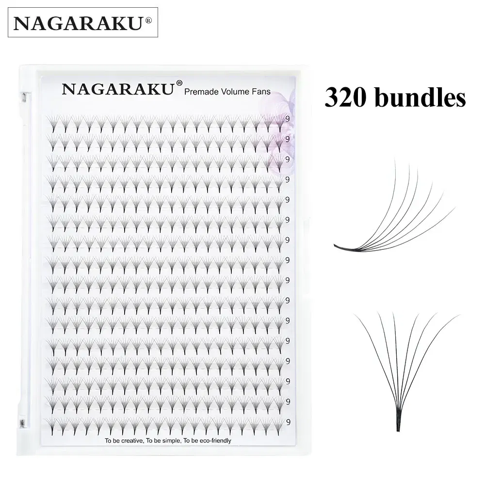 Color: Brushed Brass, Curl: C, Thickness: 0.07mm, Length: MIX - NAGARAKU Sharp Narrow Stem Premade Fans Eyelash Extension 5D 6D 10D Thin Pointy Base Russian Fans Ready Russian Volume