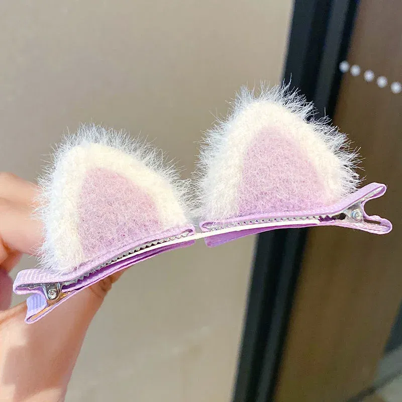 Color: Dark Khaki - 2PCS New Plush Cat Ears Hairpins Girls Hair Clips Hair Accessories Women Sweet Cute Barrettes Kids Fashion Headwear Ornaments