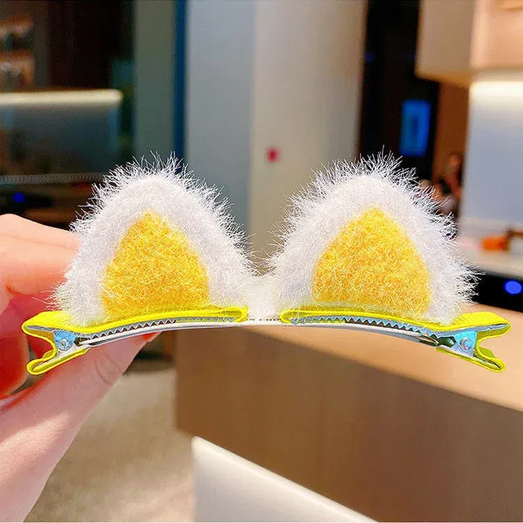 Color: Dark Khaki - 2PCS New Plush Cat Ears Hairpins Girls Hair Clips Hair Accessories Women Sweet Cute Barrettes Kids Fashion Headwear Ornaments