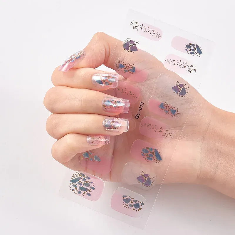Color: Dark Grey - 16 Tips/Sheet Patterned Nails With Creative Nail Polish Nail Art Stickers 2020 Temporary Tattoos Kids Full Cover Nail Stickers