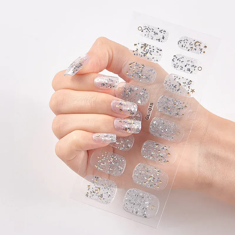 Color: Dark Grey - 16 Tips/Sheet Patterned Nails With Creative Nail Polish Nail Art Stickers 2020 Temporary Tattoos Kids Full Cover Nail Stickers