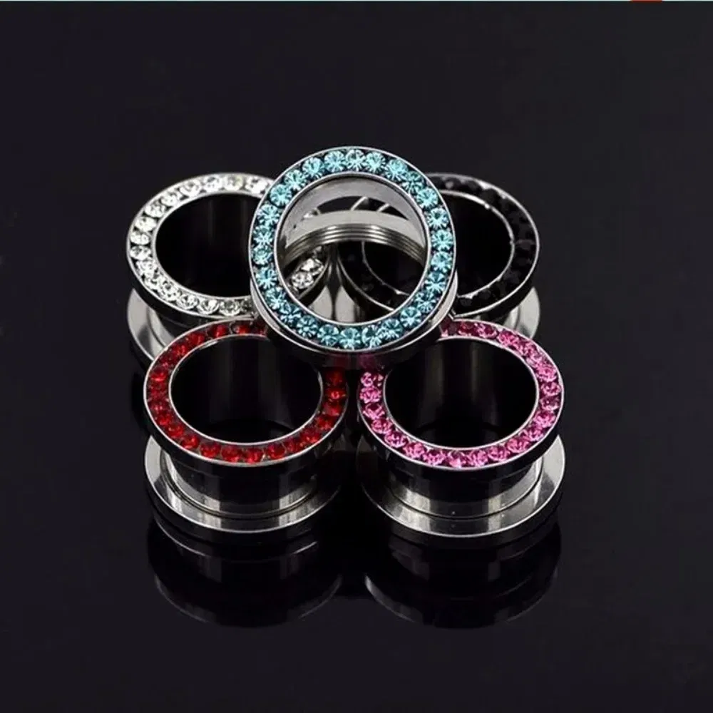 Metal color: Rhodium Plated, Main Stone Color: Blue - 2pc Steel Multicolour Crystal Ear Plug Flesh Tunnel 8g ( 3mm ) - 1" ( 25mm ) Gauge Expander Stretcher Screw Fit