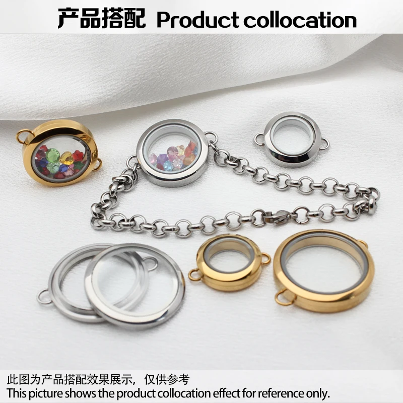 Metal Color: brownish yellow - 1pc 20mm 25mm 30mm Stainless Steel Floating Locket Glass Memory twist Locket silver gold color For Bracelet Jewelry Making