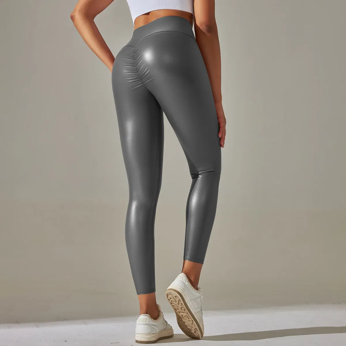 Color: Gold, Size: XXL - PU Leather Leggings Women Sexy Scrunch Butt Leggings Girls Faux Leather Pants High Waist Push Up Casual Leggings 6 Color
