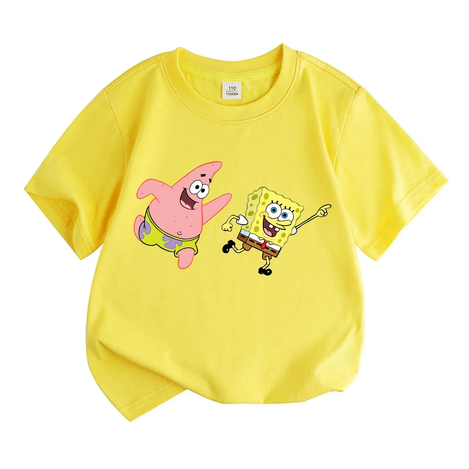 Color: Blue, Kid Size: 5T - Mr. Krabs Squidward Sandy Spongebob T-shirt 100%Cotton Children Round Neck Short-sleeved Boys Girls Fashion Kids Clothes