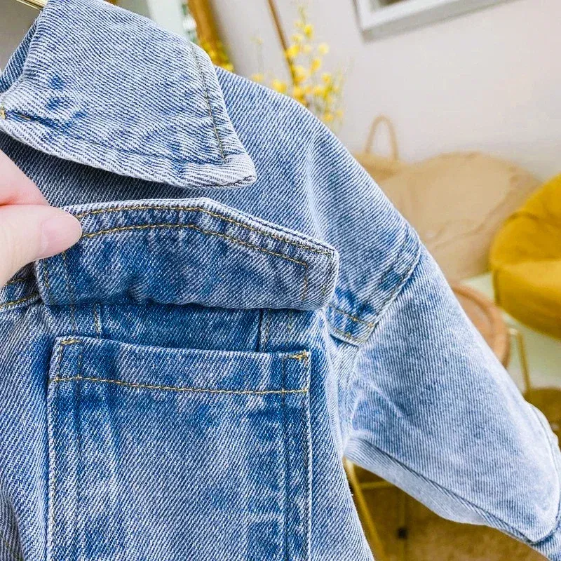 Color: Beige, Kid Size: 7 - 2022 Autumn Spring Fall Boys Casual Cartoon Denim Kids Jackets Turn-down Collar Long Sleeve Coat Girls Loose Tops for Teens