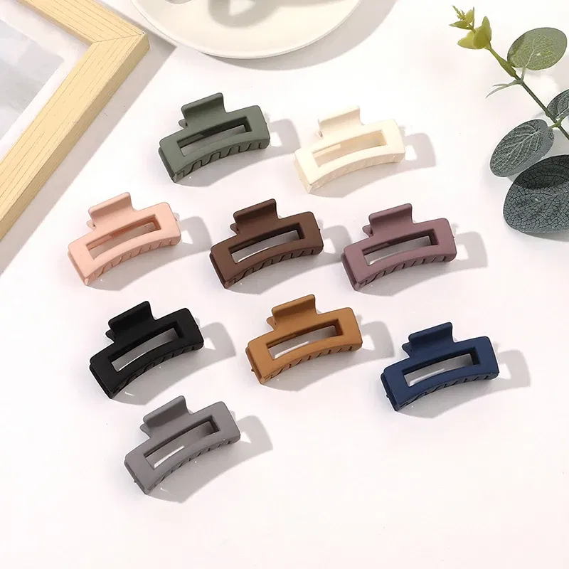 Color: WHITE - Wholesale 4.5cm Frosted Matte Mini Grab Clip Crab Hair Clips Women Hollow Square Hair Catches Ponytail Clip Bangs Clip Top Clips