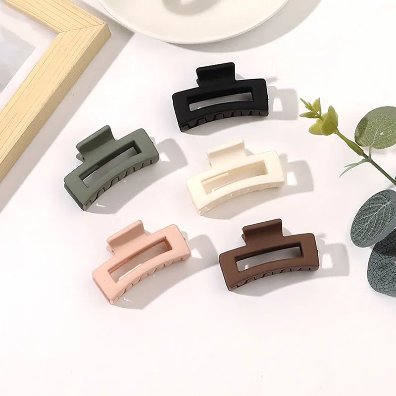 Color: WHITE - Wholesale 4.5cm Frosted Matte Mini Grab Clip Crab Hair Clips Women Hollow Square Hair Catches Ponytail Clip Bangs Clip Top Clips
