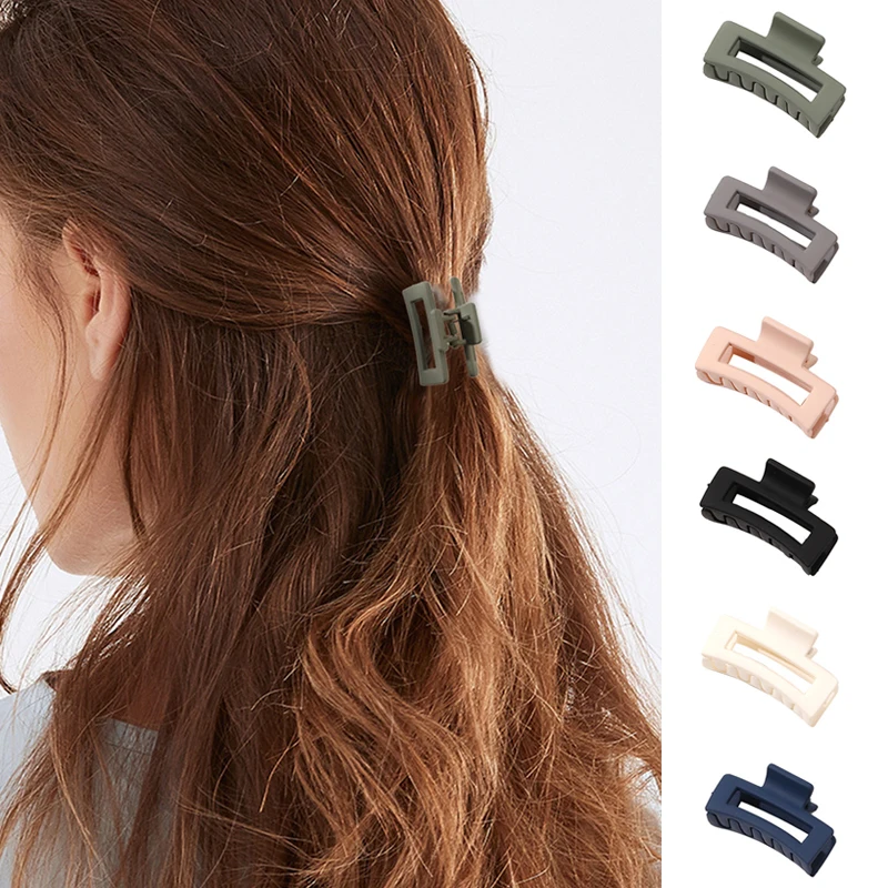 Color: WHITE - Wholesale 4.5cm Frosted Matte Mini Grab Clip Crab Hair Clips Women Hollow Square Hair Catches Ponytail Clip Bangs Clip Top Clips
