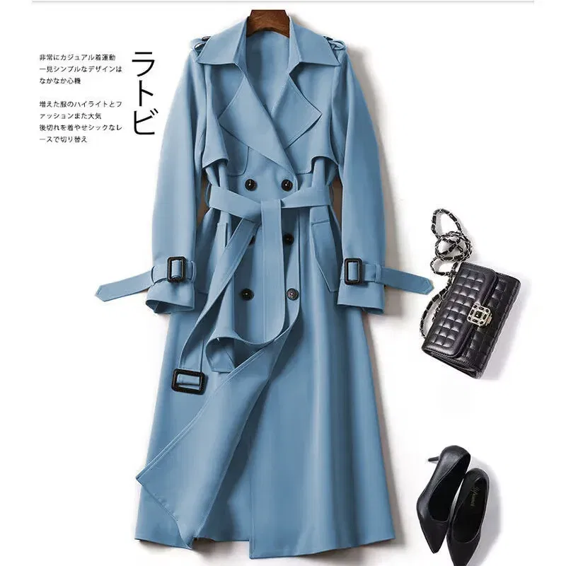 Color: Beige, Size: XXL - Autumn Winter Long Sleeve Trench Coat For Women 2024 Fashion Loose Office Lady Long Outerwears Jacket Coats Female Clothing