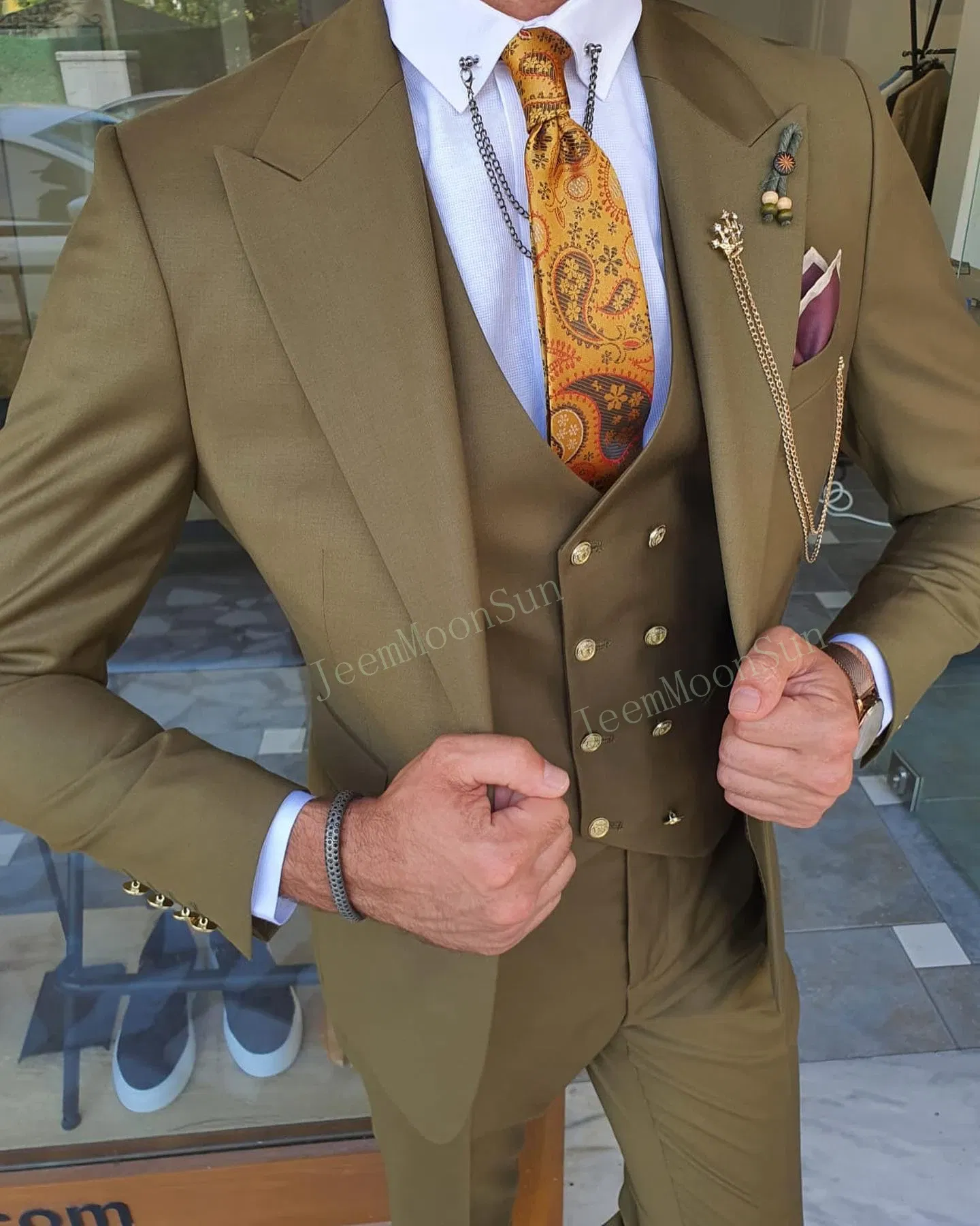 Color: SKY BLUE, Size: S, Ships From: CHINA - 3 Pieces New White Men's Suit 2022 Peak Lapel Slim Fit Casual Tuxedos Groom Tailor Made Terno Masculino (Blazer+Pants+Vest)