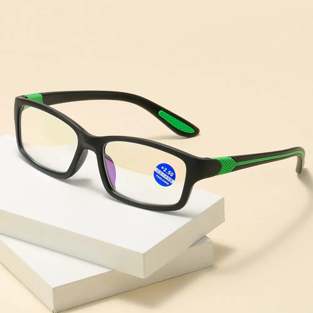 Frame Color: green, Eye Prescription: +50 - Reading Glasses Men Fashion Sports Anti-blue Light Blocking Reading Eyewear Grey Red TR90 Frame Presbyopia Eyeglasses