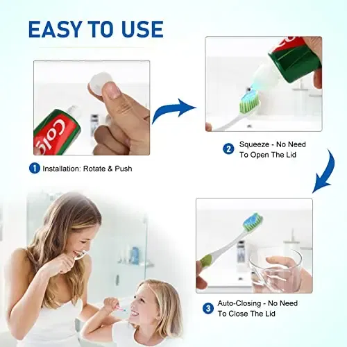 Color Name: WHITE - 1x Save time,Self-Closing Toothpaste Caps,Toothpaste Squeezers Cap Keeps Toothpaste No Mess or Waste ,Toothpaste Lid Dispenser