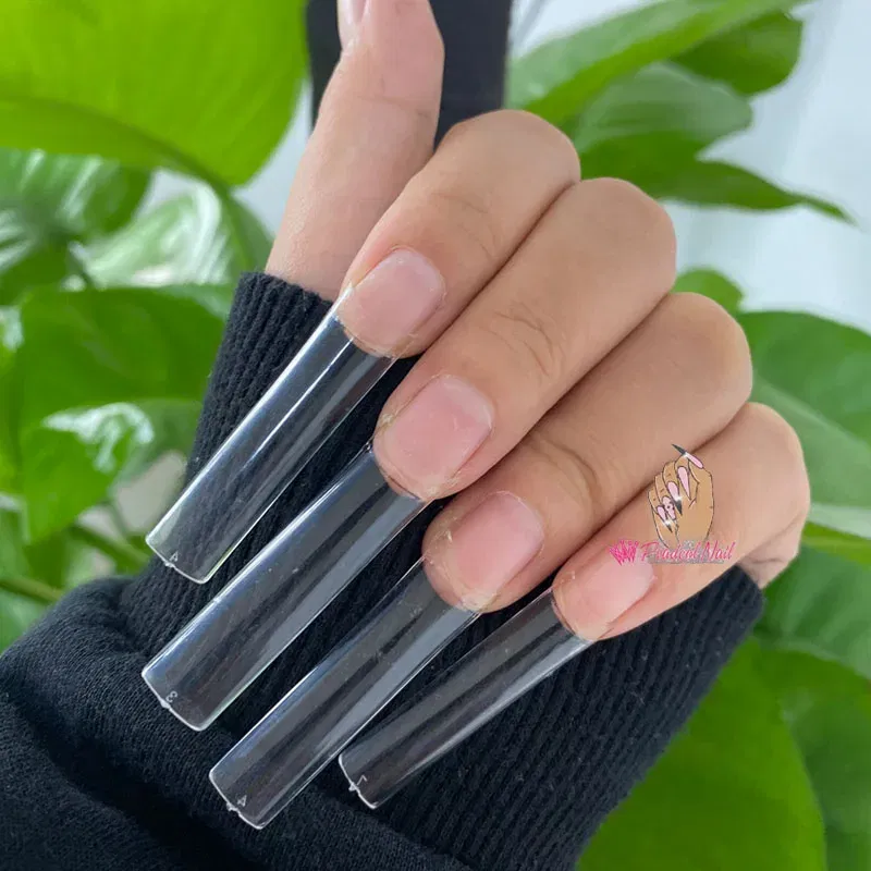 Color: Lavender - 500pcs Flat Square XXL Long Acrylic Nail Tips Flatter Straight Non C Curve Half Cover False Nails Tip Manicure Tool