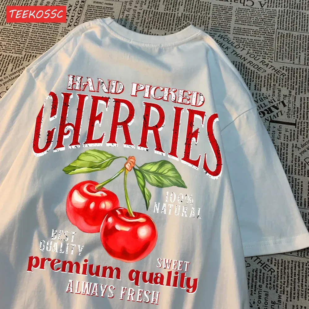 Color: PURPLE, Size: XL - Summer Lemon Cherries Prints T-Shirts Cotton Women's Tops Oversize O-Neck Soft Short Sleeve tees Street Casual Womans Clothes