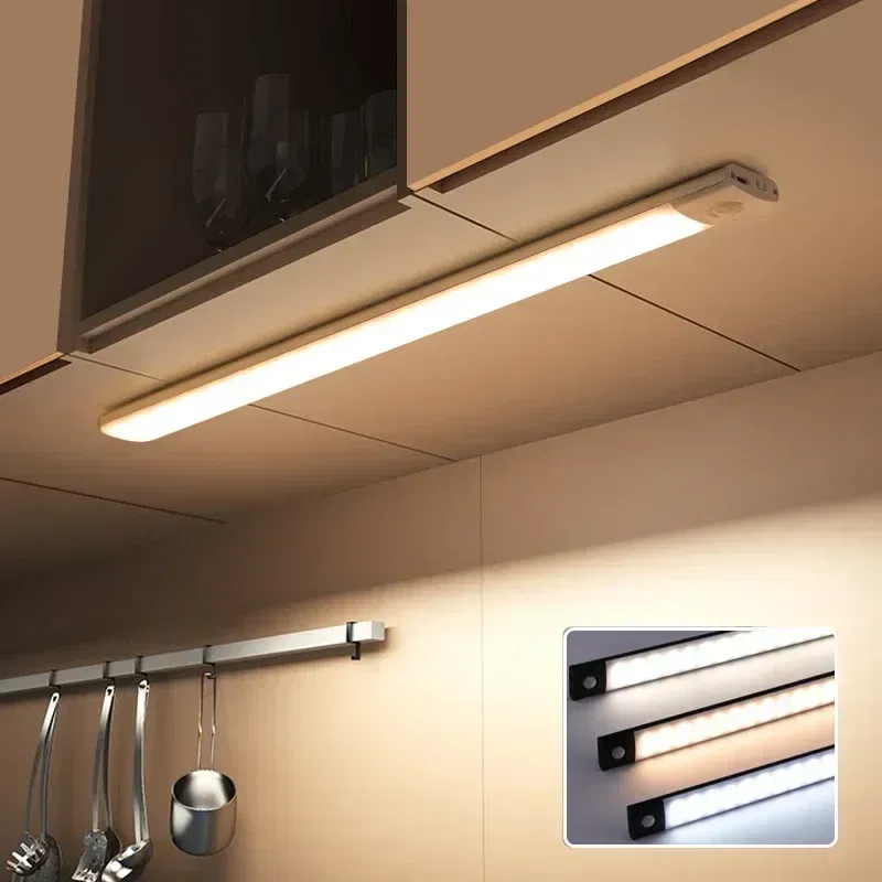 Emitting Color: LIGHT BLUE - Under Cabinet Lights LED Motion Sensor Night Light Thin Rechargeable Dimmable Lamps Kitchen Cabinet Bedroom Wardrobe Lighting
