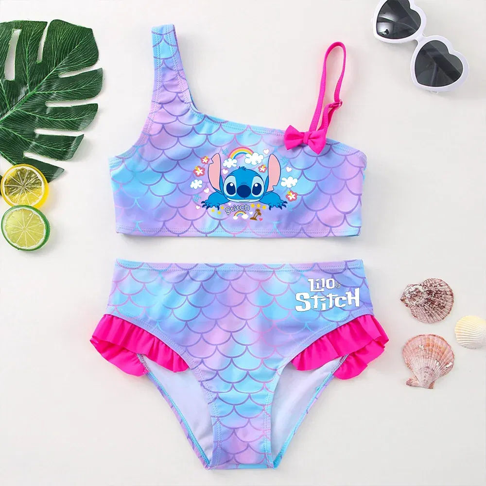 Color: Light Green, Size: S - Lilo Stitch Girls Swimsuit One-Piece Bathing Suits Children's Dresses Summer Swimwear Beach Suit Kids Wear Fashion Mermaid Fish