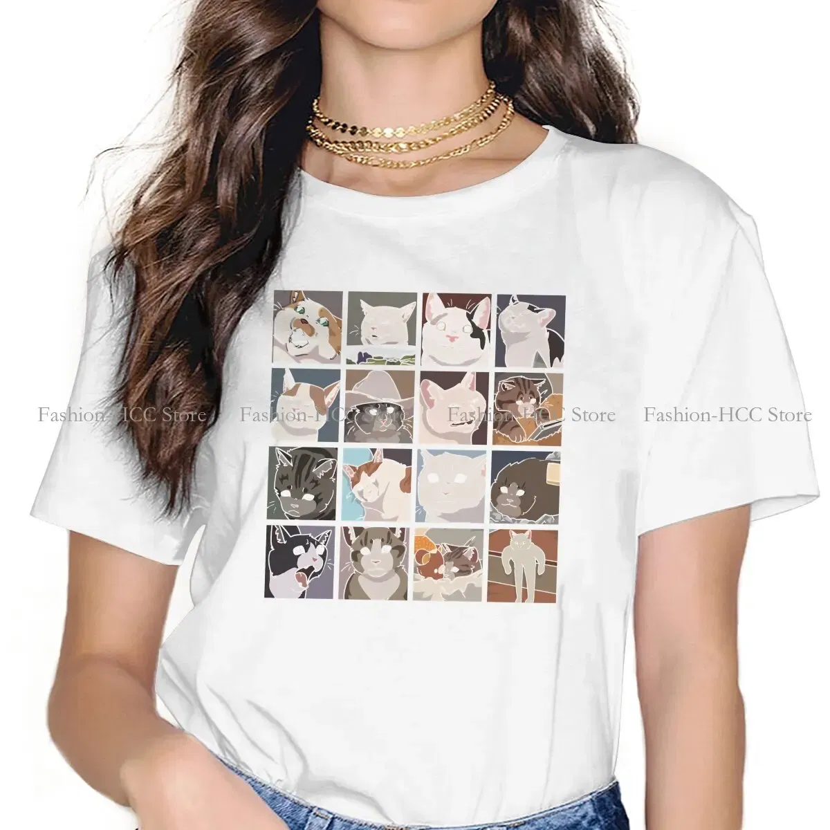 Color: black, Size: XXXL - Meme O Neck TShirt Cat Classic T Shirt Woman's Tops New Design