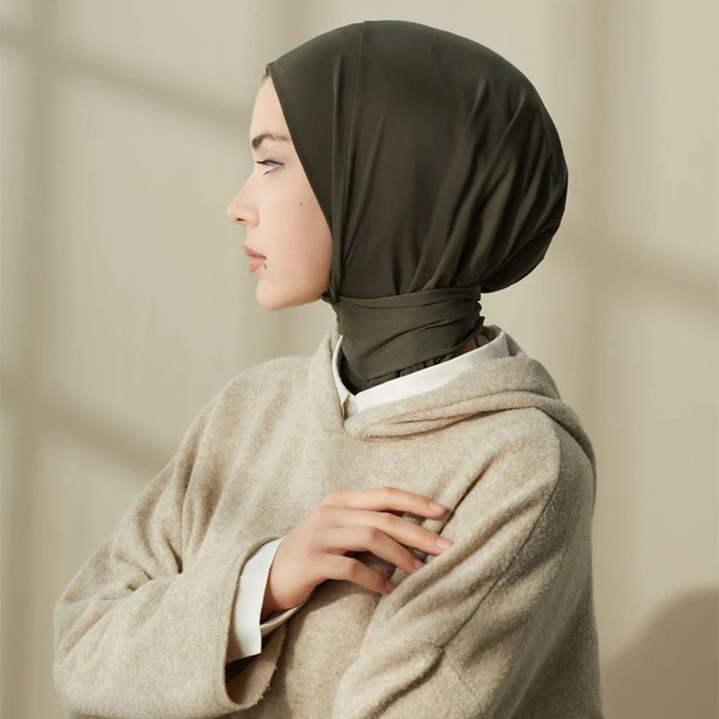 Color: dusty camel - A Summer Lady Muslim Ribbon Base Hat Ultra-soft Elastic Balaclavas, Outdoor Sunscreen Breathable Hood, Headdress