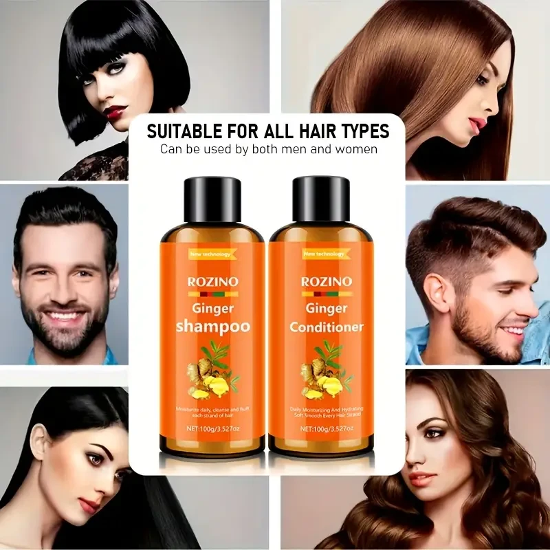 ROZINO Ginger Shampoo & Conditioner Set - Moisturizing & Deep Cleansing for Soft, Smooth Hair