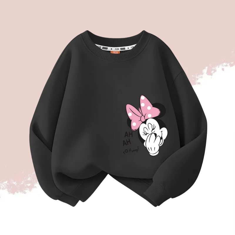 Color: black, Kid Size: 3T - Autumn Baby Girls Cotton Cloth Kid Boy Disney Minnie Printed Long Sleeve Sweatshirt Children Cartoon O-Neck Soft Breathable Top