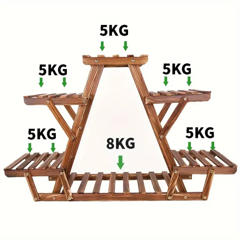 6-Tier Wooden Plant Stand - Waterproof Carbonized Wood Display Rack for Indoor & Outdoor Use