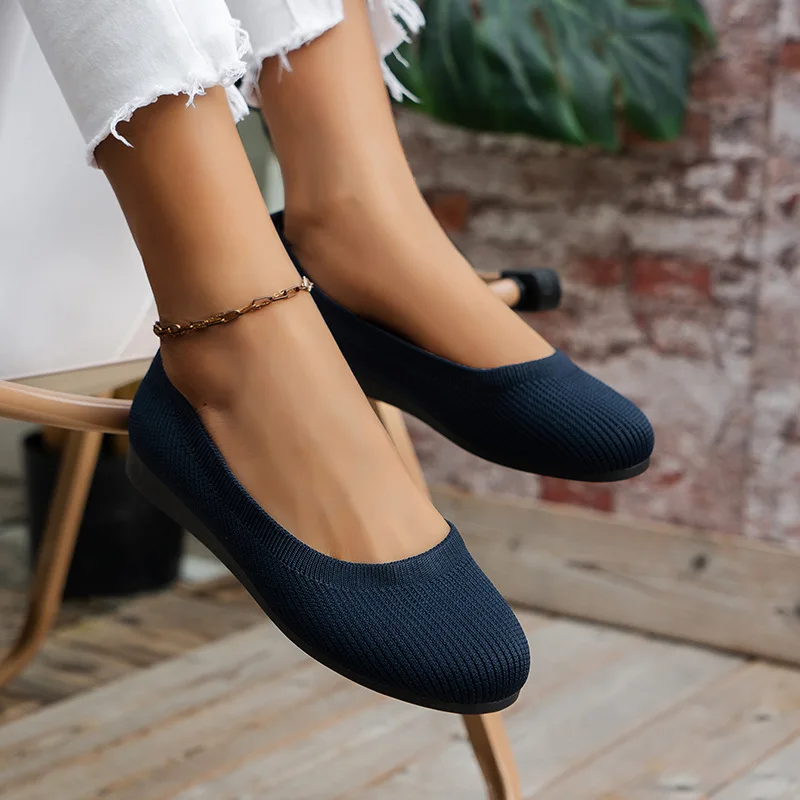 Color: black, Shoe Size: 42 - Elastic Knitting Flats Slip on Shoes for Women 2024 Summer Breathable Soft Loafers Woman Lightweight Casual Shoes Mom Moccasins
