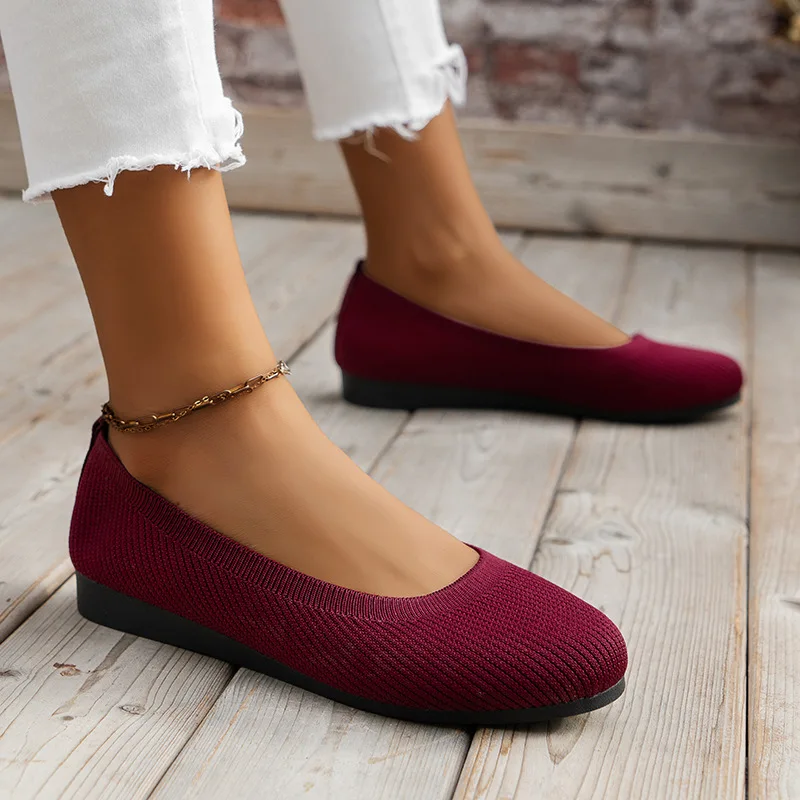 Color: black, Shoe Size: 42 - Elastic Knitting Flats Slip on Shoes for Women 2024 Summer Breathable Soft Loafers Woman Lightweight Casual Shoes Mom Moccasins